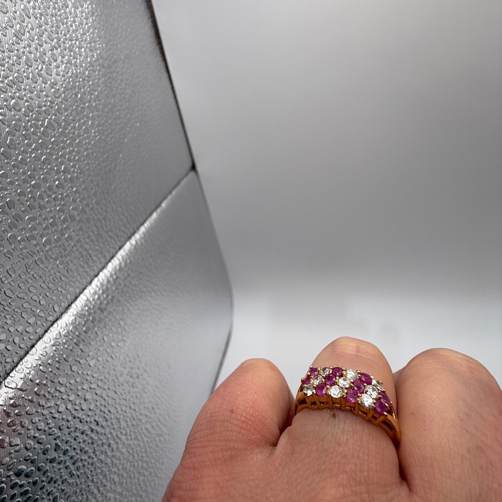14K HGE Ruby Cluster Ring Size 8 Gold Electroplate Cocktail Statement - Picture 14 of 15